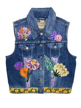 Levi's OOAK Floral Sequin Embellished Denim Vest M